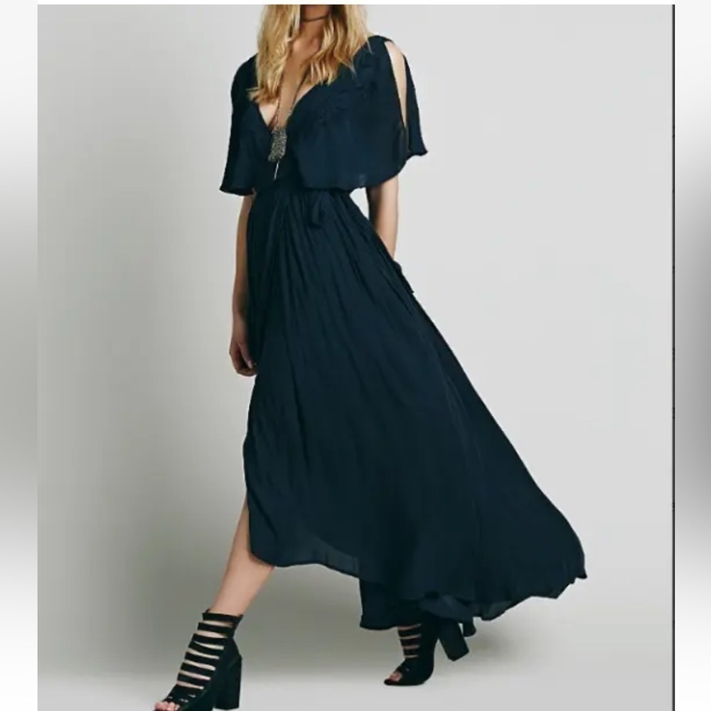 FREE PEOPLE Fiona Maxi Wrap  Dress in Midnight Blue